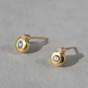Gold Stud Earrings with CZ Accents